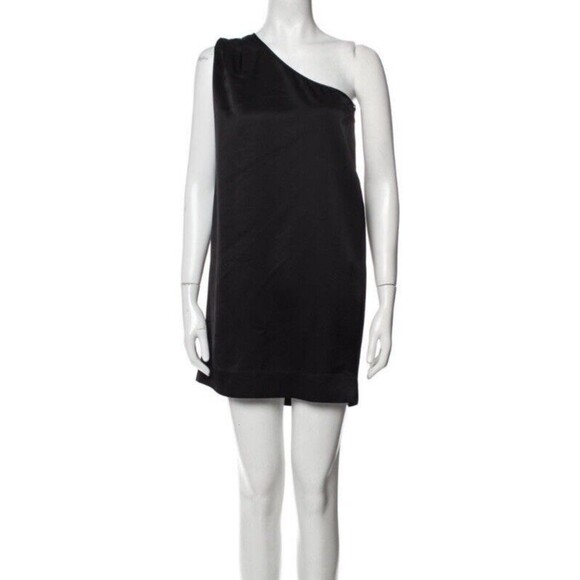 Stella McCartney One Shoulder Black Satin Mini Holiday Party Dress  Size 4 - Picture 6 of 11